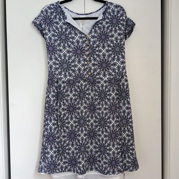 NWOT Loft XS Geo Side Tie Dolman Dress - Picture 3 of 8